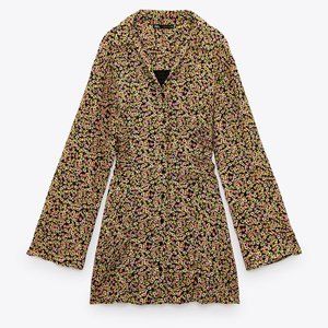 Zara Short Printed Dress, Long Flared Sleeves, XS